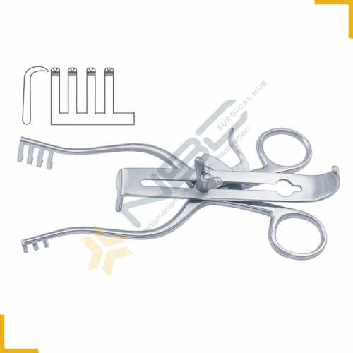 Henley Retractor Complete 3 x 4 Sharp Prongs - With 3 Central Blades Ref:- RT-840-19, RT-840-25 and 