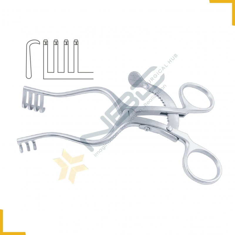 Scalp-Contour Self Retaining Retractor 3 x 4 Blunt Prongs